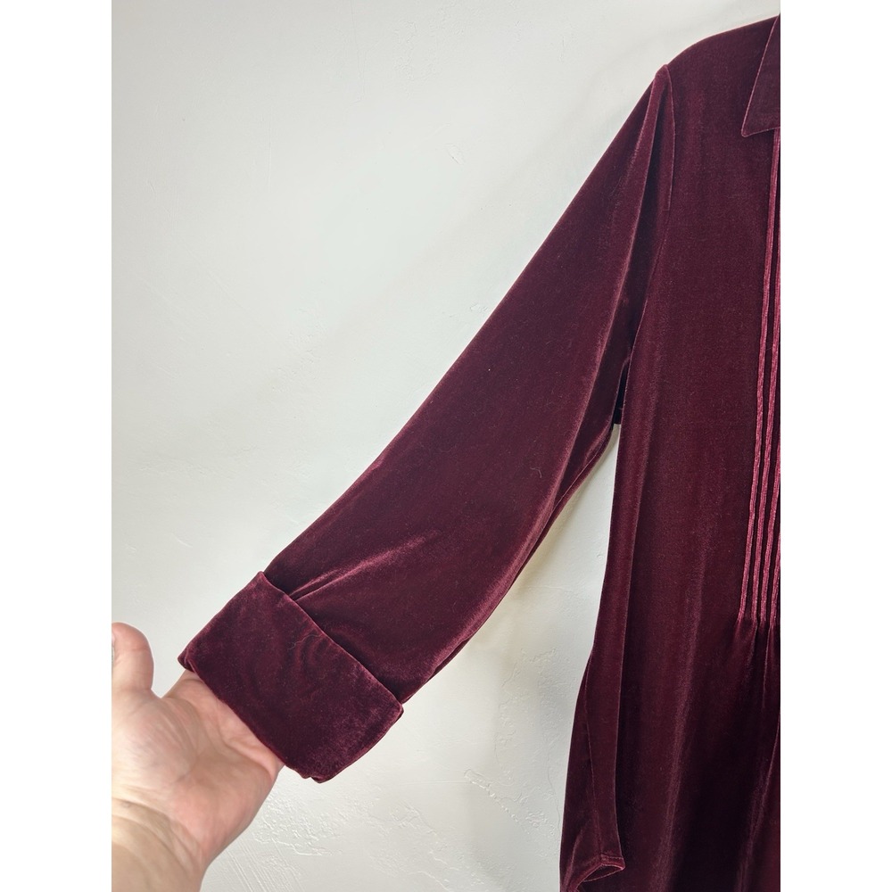 Burgundy Velvet Soft Surroundings Size L Tunic Top Ruffle Front 3/4 Sleeve Boho - Picture 4 of 10
